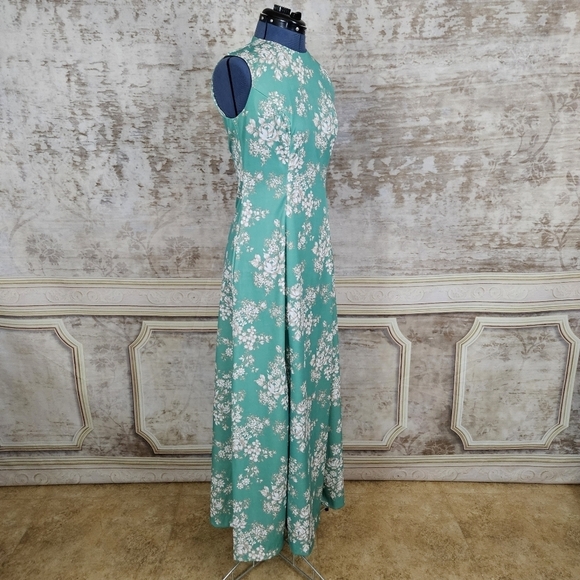 Vintage 1970s Maxi Dress & Jacket Green Floral Mod Vintage VTG 70s Sleeveless M - Picture 15 of 17